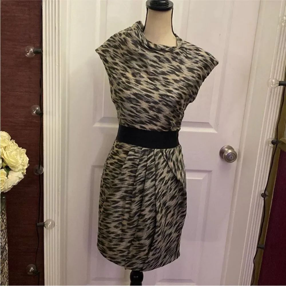 Yigal Azrouel Black and Tan Patterned Mini Dress, US0
